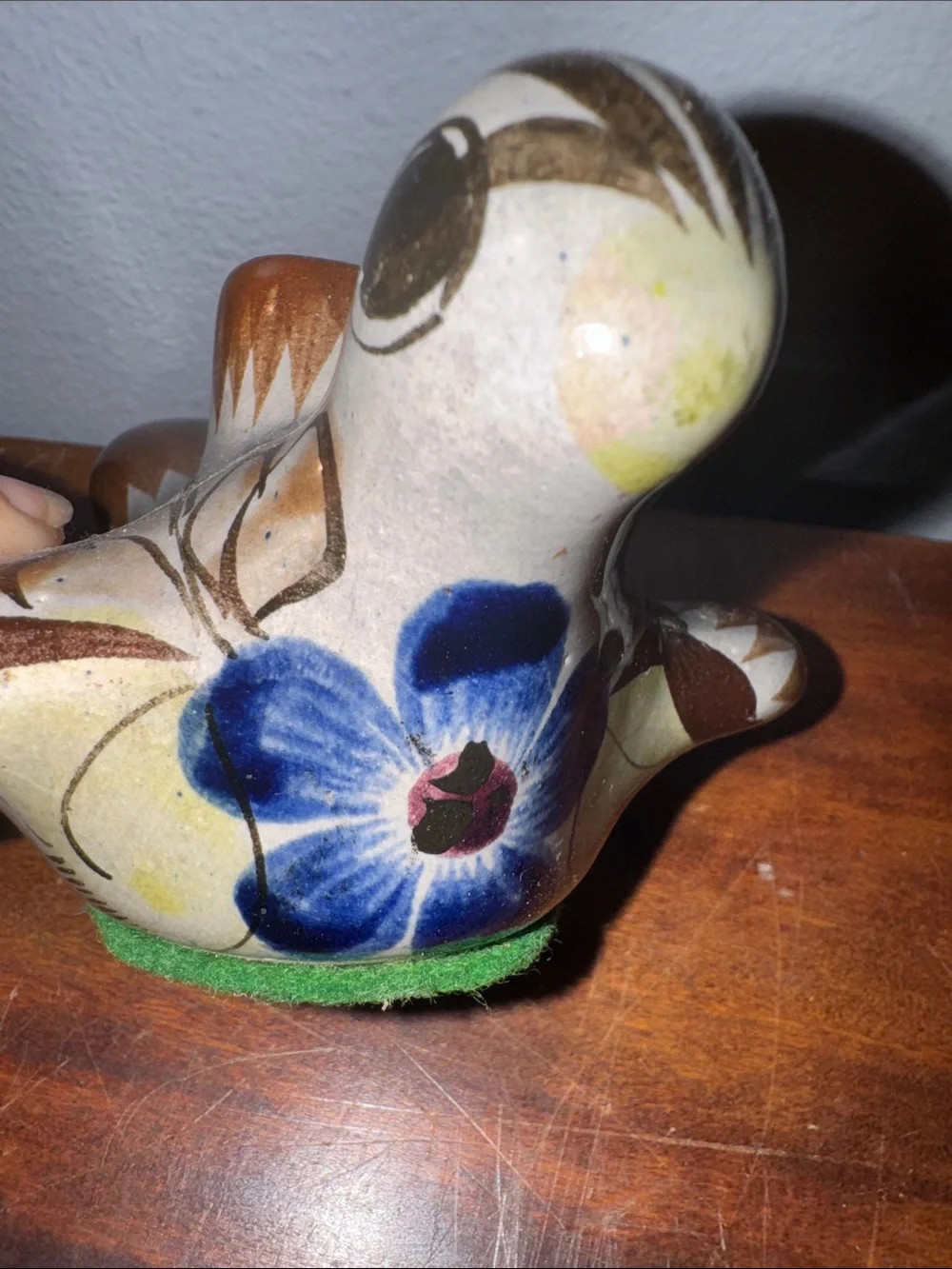 Vintage Hand-Painted Tonala Mexican Folk Art Pottery Bird Candle Holder Pair